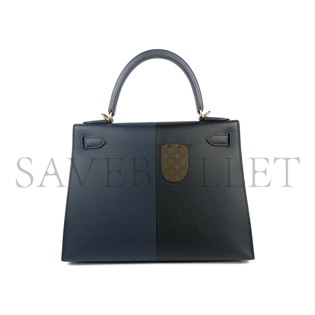 HERMÈS KELLY 25 BLACK BLUE EPSOM GOLD (25*17*7cm) 